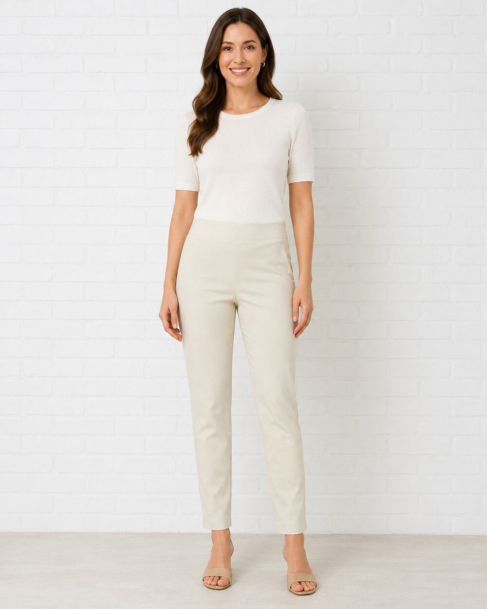 Talbots Pull On Ankle Pants Womens Size 6 Cream Stretch Ankle